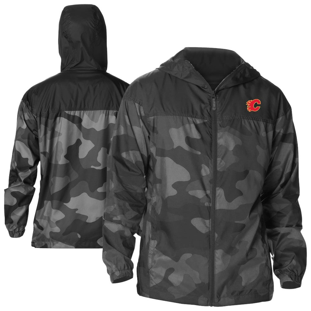 Calgary Flames Columbia Camo Flash Challenger Omni-Shade Full-Zip Hoodie Windbreaker - Black Hoodies