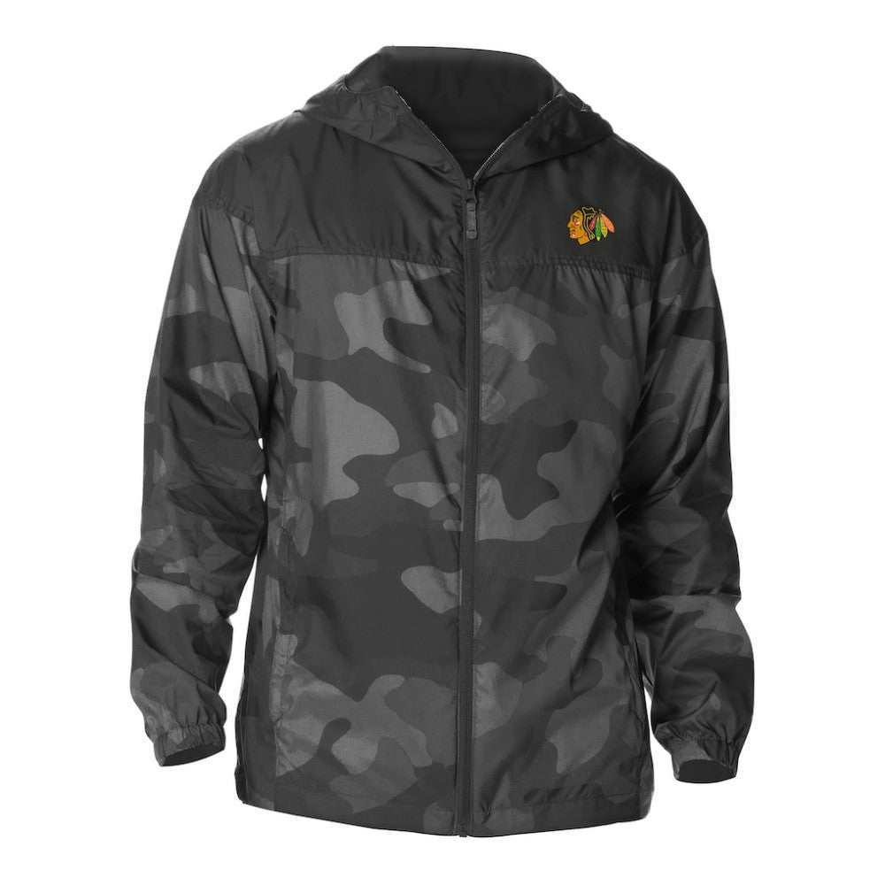 Chicago Blackhawks Columbia Camo Flash Challenger Omni-Shade Full-Zip Hoodie Windbreaker - Black Hoodies