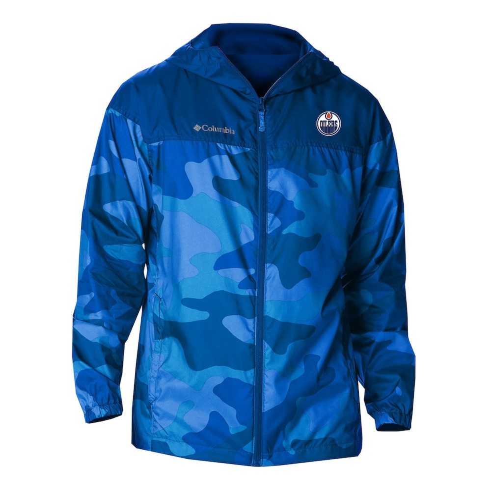 Edmonton Oilers Columbia Camo Flash Challenger Omni-Shade Full-Zip Hoodie Windbreaker - Royal Hoodies