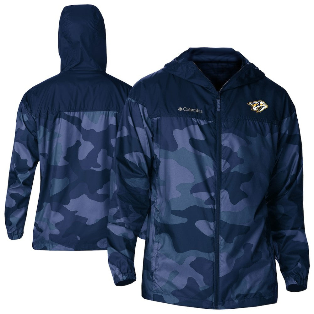 Nashville Predators Columbia Camo Flash Challenger Omni-Shade Full-Zip Hoodie Windbreaker - Navy Hoodies