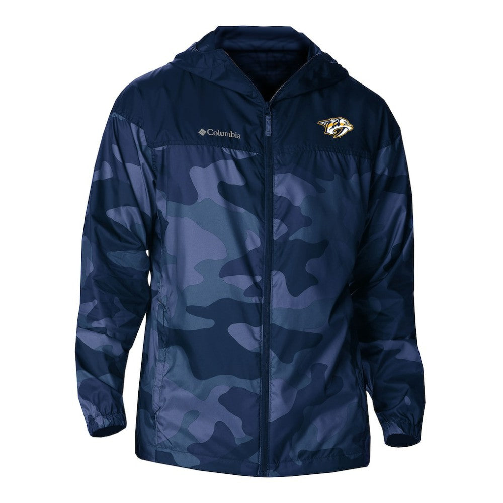 Nashville Predators Columbia Camo Flash Challenger Omni-Shade Full-Zip Hoodie Windbreaker - Navy Hoodies