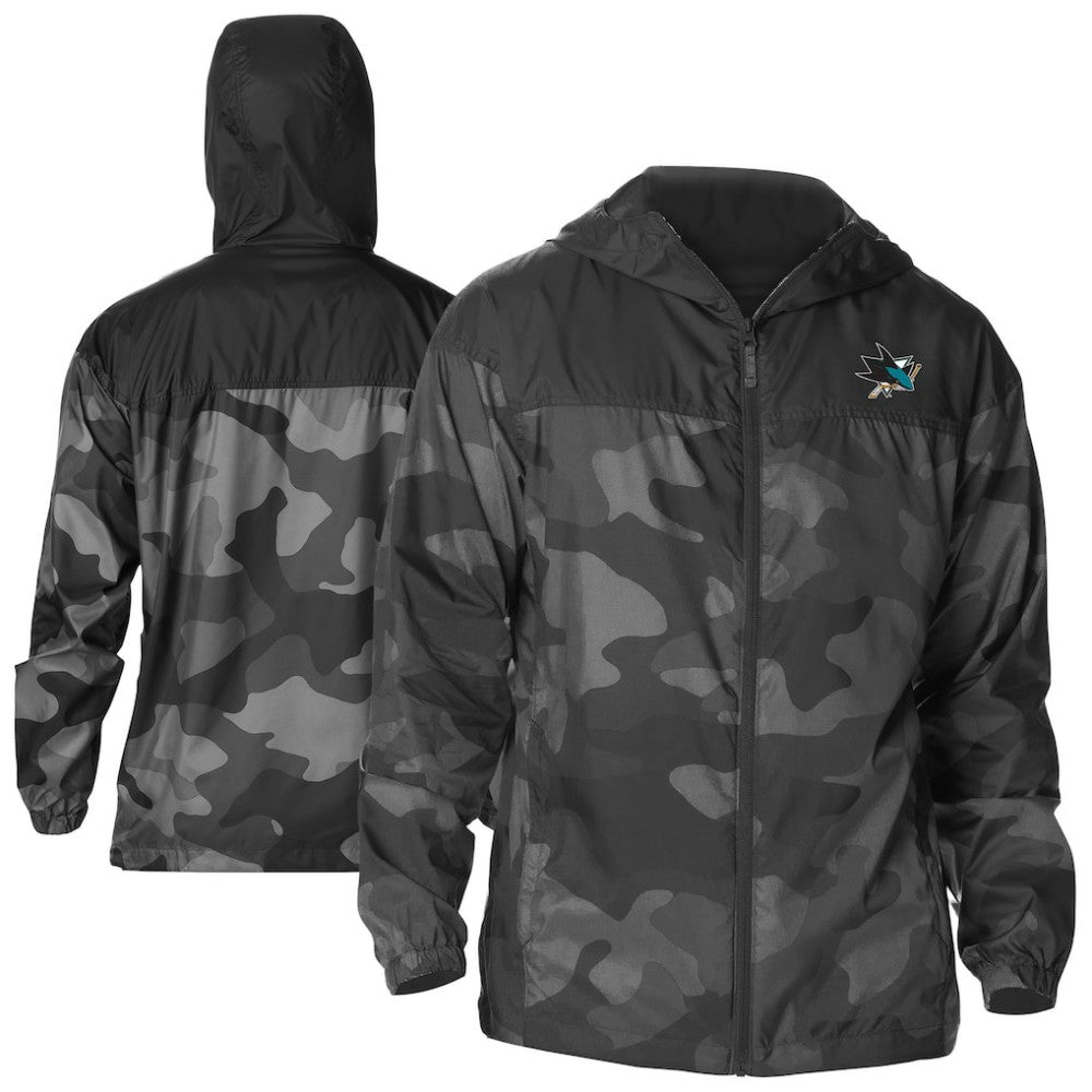 San Jose Sharks Columbia Camo Flash Challenger Omni-Shade Full-Zip Hoodie Windbreaker - Black Hoodies