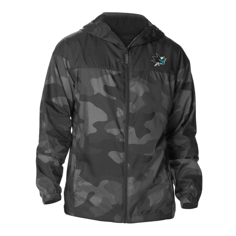 San Jose Sharks Columbia Camo Flash Challenger Omni-Shade Full-Zip Hoodie Windbreaker - Black Hoodies
