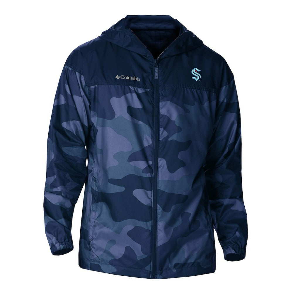 Seattle Kraken Columbia Camo Flash Challenger Omni-Shade Full-Zip Hoodie Windbreaker - Navy Hoodies