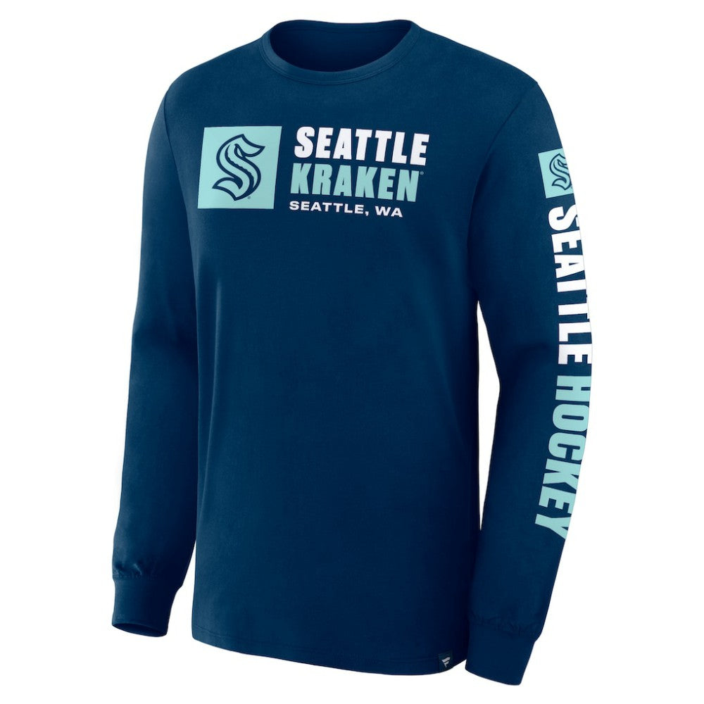 Seattle Kraken Fanatics Goal Crease Legacy Long Sleeve T-Shirt - Navy T-shirts