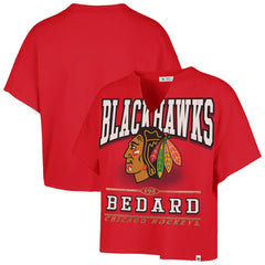 Connor Bedard Chicago Blackhawks '47 Women's Elation Name & Number Oversized Notch Neck T-Shirt - Red T-shirts