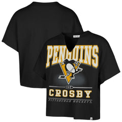 Sidney Crosby Pittsburgh Penguins '47 Women's Elation Name & Number Oversized Notch Neck T-Shirt - Black T-shirts