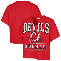 Jack Hughes New Jersey Devils '47 Women's Elation Name & Number Oversized Notch Neck T-Shirt - Red T-shirts