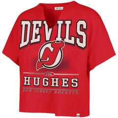 Jack Hughes New Jersey Devils '47 Women's Elation Name & Number Oversized Notch Neck T-Shirt - Red T-shirts