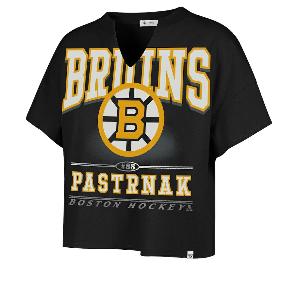 David Pastrnak Boston Bruins '47 Women's Elation Name & Number Oversized Notch Neck T-Shirt - Black T-shirts