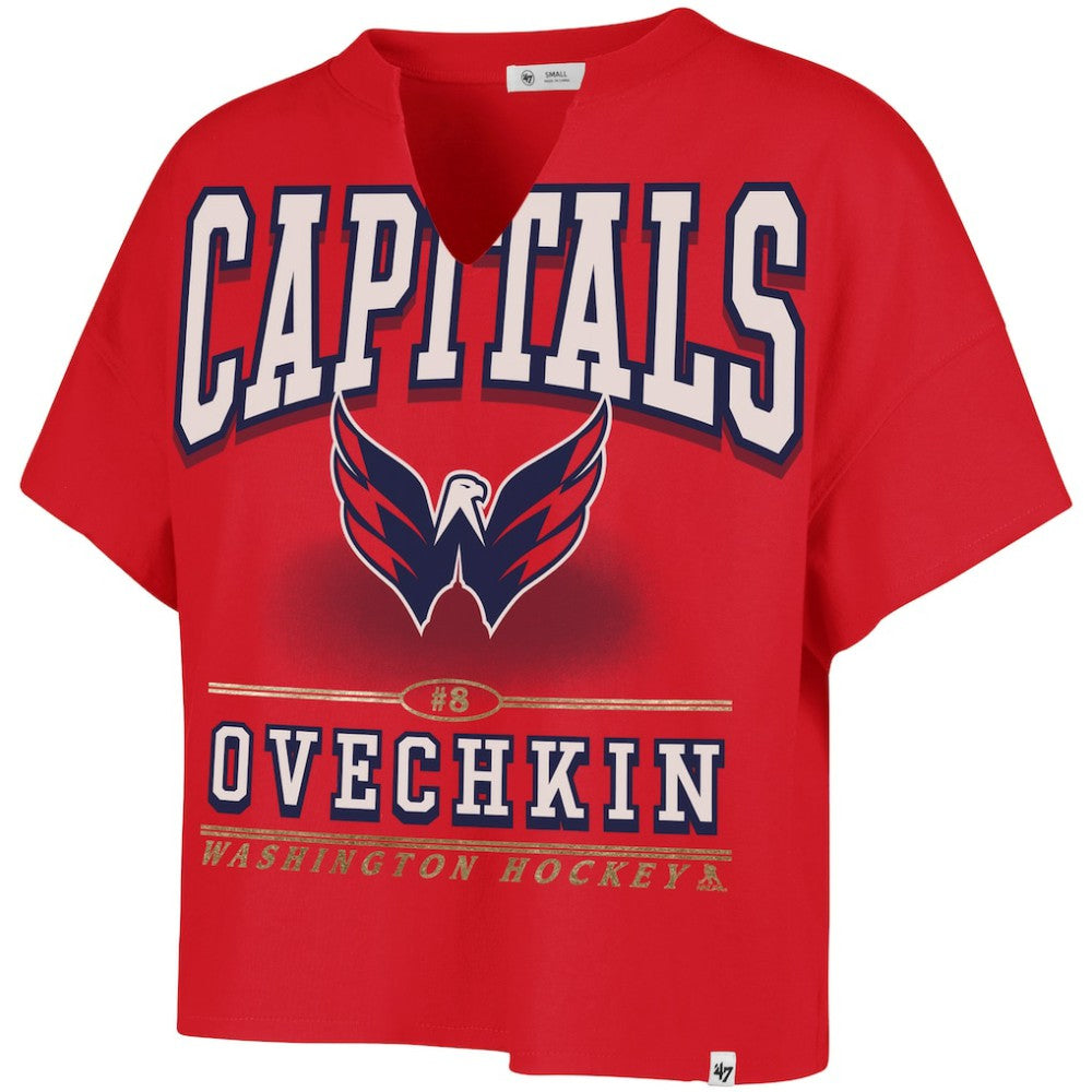 Alexander Ovechkin Washington Capitals '47 Women's Elation Name & Number Oversized Notch Neck T-Shirt - Red T-shirts