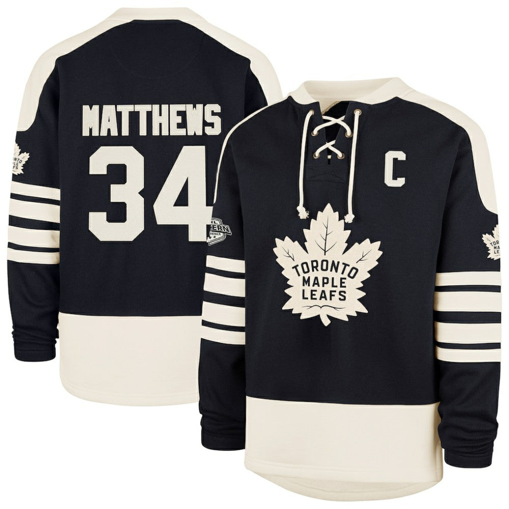 Auston Matthews Toronto Maple Leafs '47 Player Name & Number Sweep Check Eternal Lacer Sweatshirt - Navy Sweatshirts