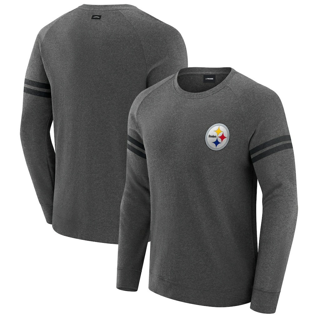Pittsburgh Steelers J. Palmer Players Lounge Raglan Tri-Blend Sweatshirt - Dark Heather Gray cheap