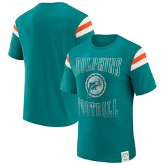 Miami Dolphins Darius Rucker Collection Distressed Throwback Shoulder Stripe T-Shirt - Aqua discount