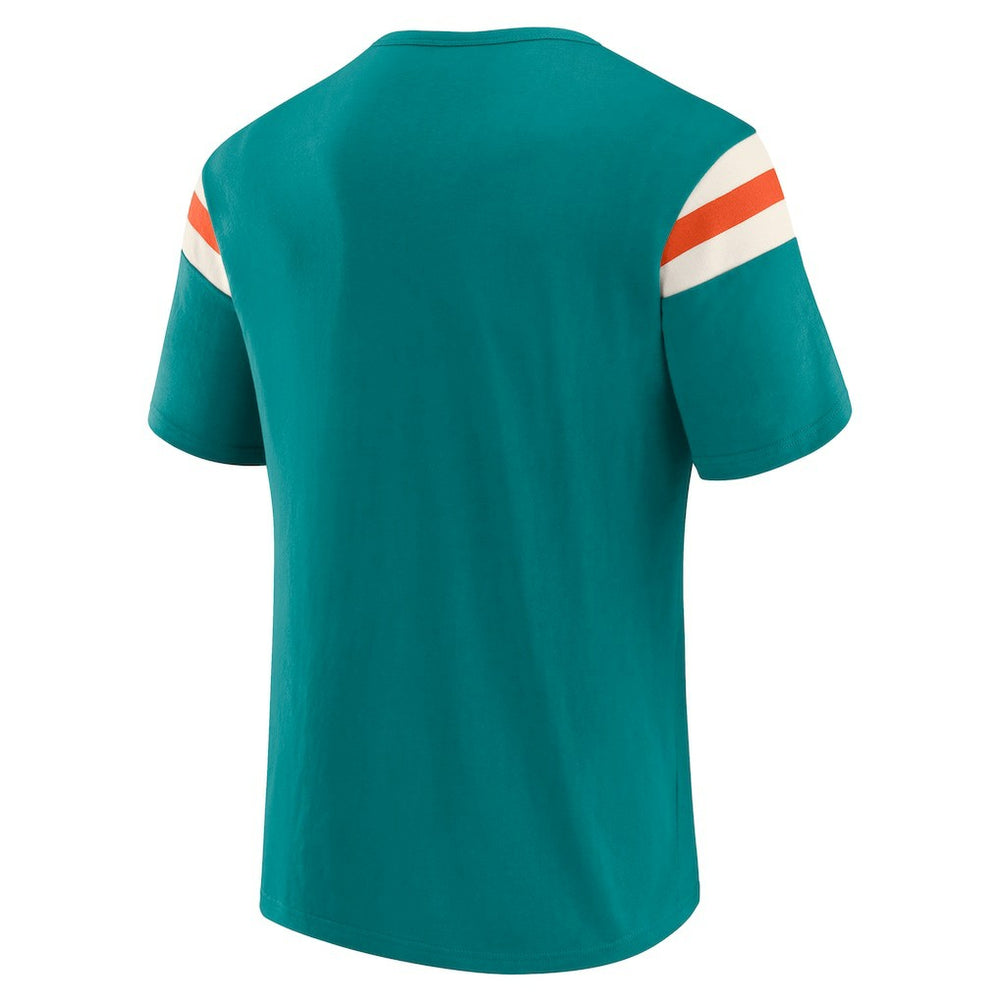 Miami Dolphins Darius Rucker Collection Distressed Throwback Shoulder Stripe T-Shirt - Aqua discount