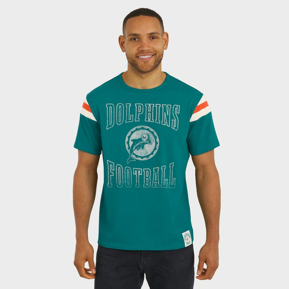 Miami Dolphins Darius Rucker Collection Distressed Throwback Shoulder Stripe T-Shirt - Aqua discount
