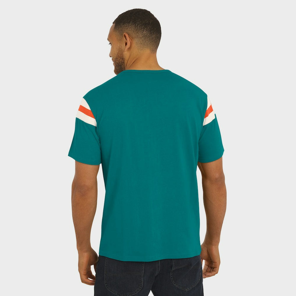 Miami Dolphins Darius Rucker Collection Distressed Throwback Shoulder Stripe T-Shirt - Aqua discount