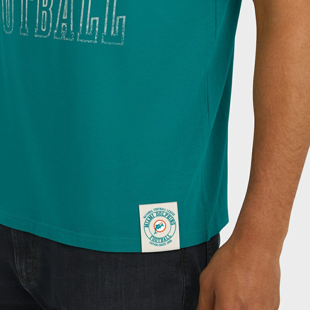Miami Dolphins Darius Rucker Collection Distressed Throwback Shoulder Stripe T-Shirt - Aqua discount