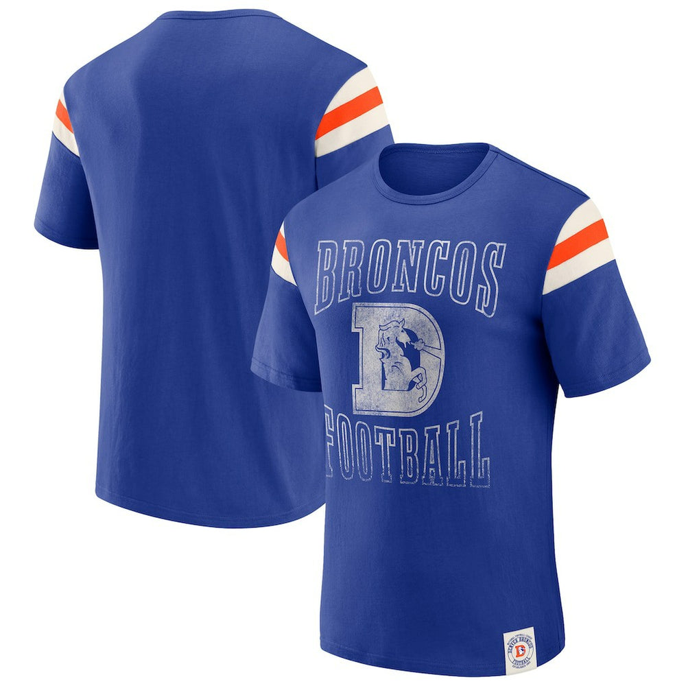 Denver Broncos Darius Rucker Collection Distressed Throwback Shoulder Stripe T-Shirt - Royal cheap