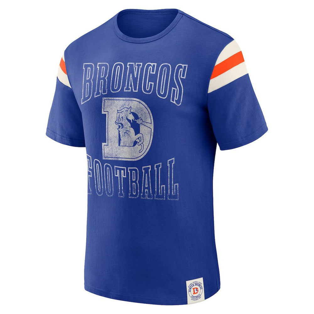 Denver Broncos Darius Rucker Collection Distressed Throwback Shoulder Stripe T-Shirt - Royal cheap