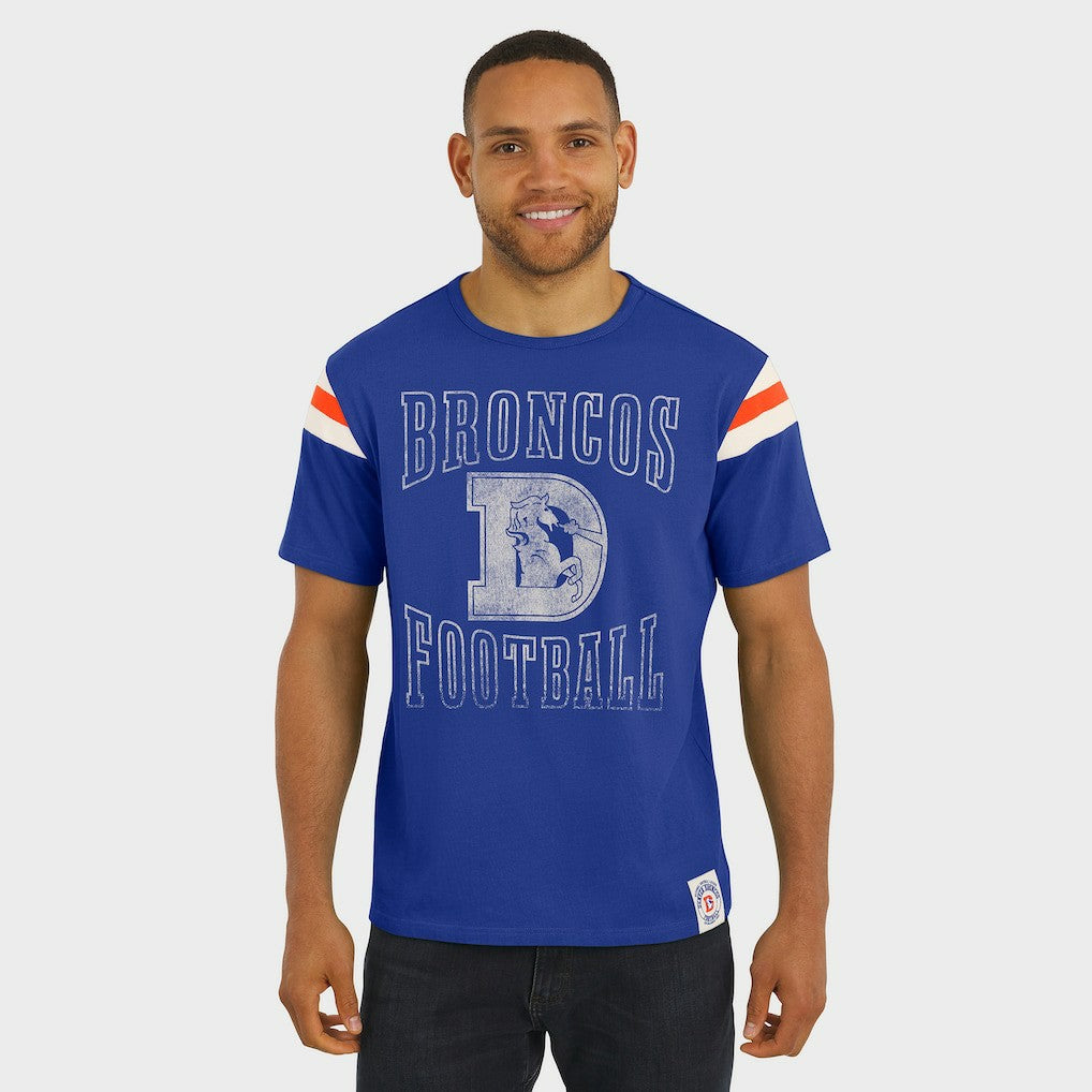 Denver Broncos Darius Rucker Collection Distressed Throwback Shoulder Stripe T-Shirt - Royal cheap