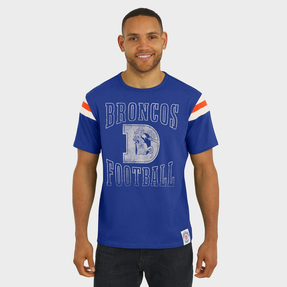 Denver Broncos Darius Rucker Collection Distressed Throwback Shoulder Stripe T-Shirt - Royal cheap