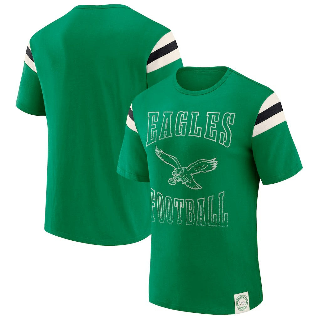 Philadelphia Eagles Darius Rucker Collection Distressed Throwback Shoulder Stripe T-Shirt - Kelly Green discount