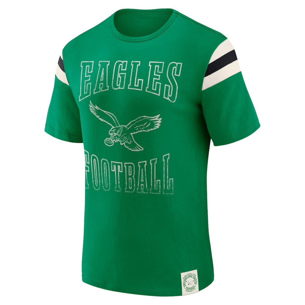 Philadelphia Eagles Darius Rucker Collection Distressed Throwback Shoulder Stripe T-Shirt - Kelly Green discount