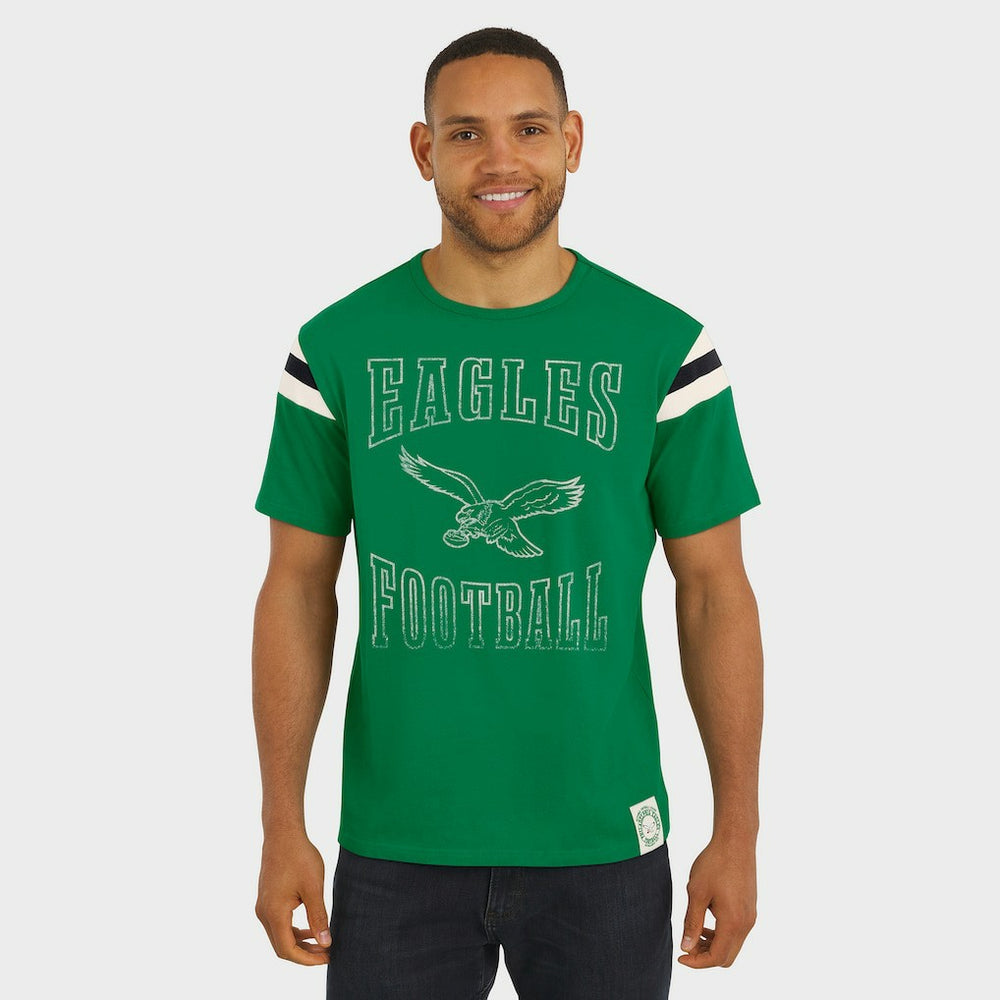 Philadelphia Eagles Darius Rucker Collection Distressed Throwback Shoulder Stripe T-Shirt - Kelly Green discount