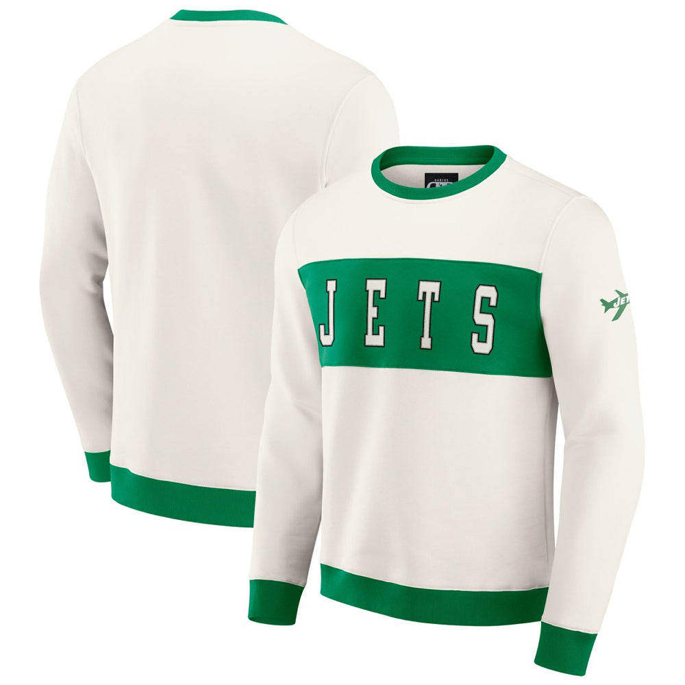 New York Jets Darius Rucker Collection Colorblock Pullover Sweatshirt - Cream on sale