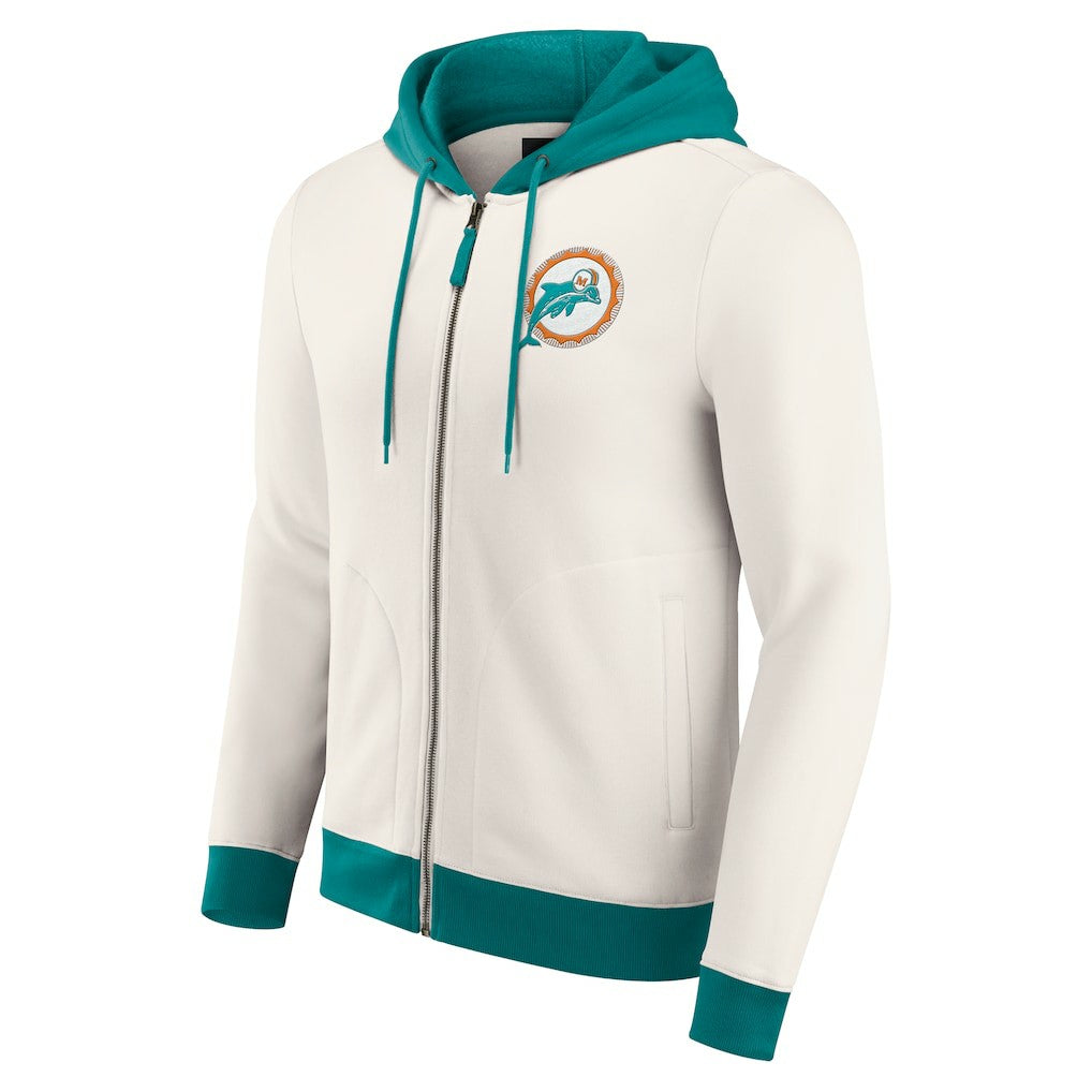 Miami Dolphins Darius Rucker Collection Distressed Graphics Full-Zip Hoodie - Cream on sale