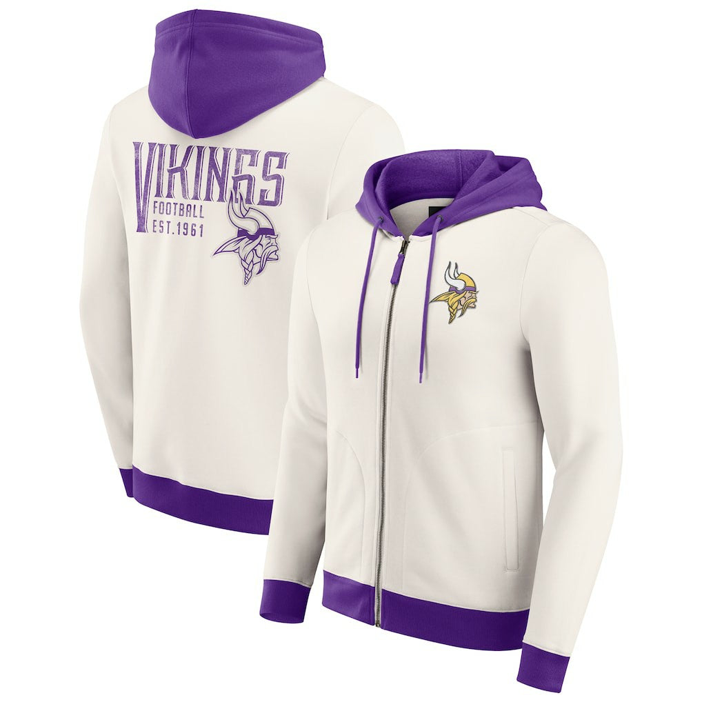Minnesota Vikings Darius Rucker Collection Distressed Graphics Full-Zip Hoodie - Cream on sale