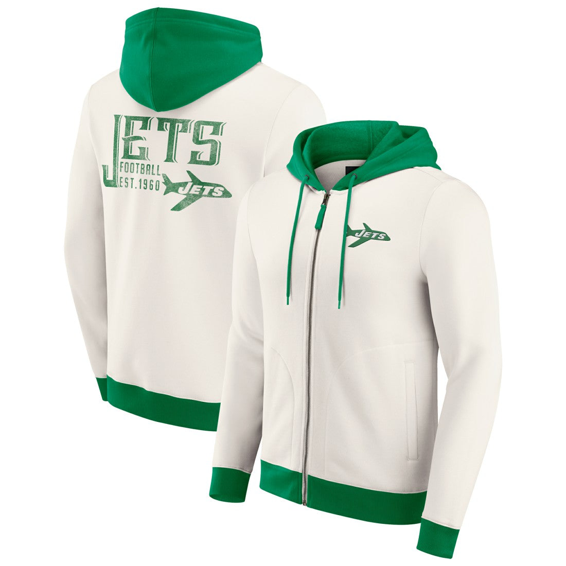 New York Jets Darius Rucker Collection Distressed Graphics Full-Zip Hoodie - Cream online