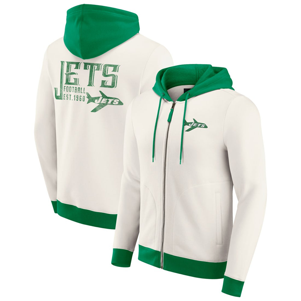 New York Jets Darius Rucker Collection Distressed Graphics Full-Zip Hoodie - Cream online