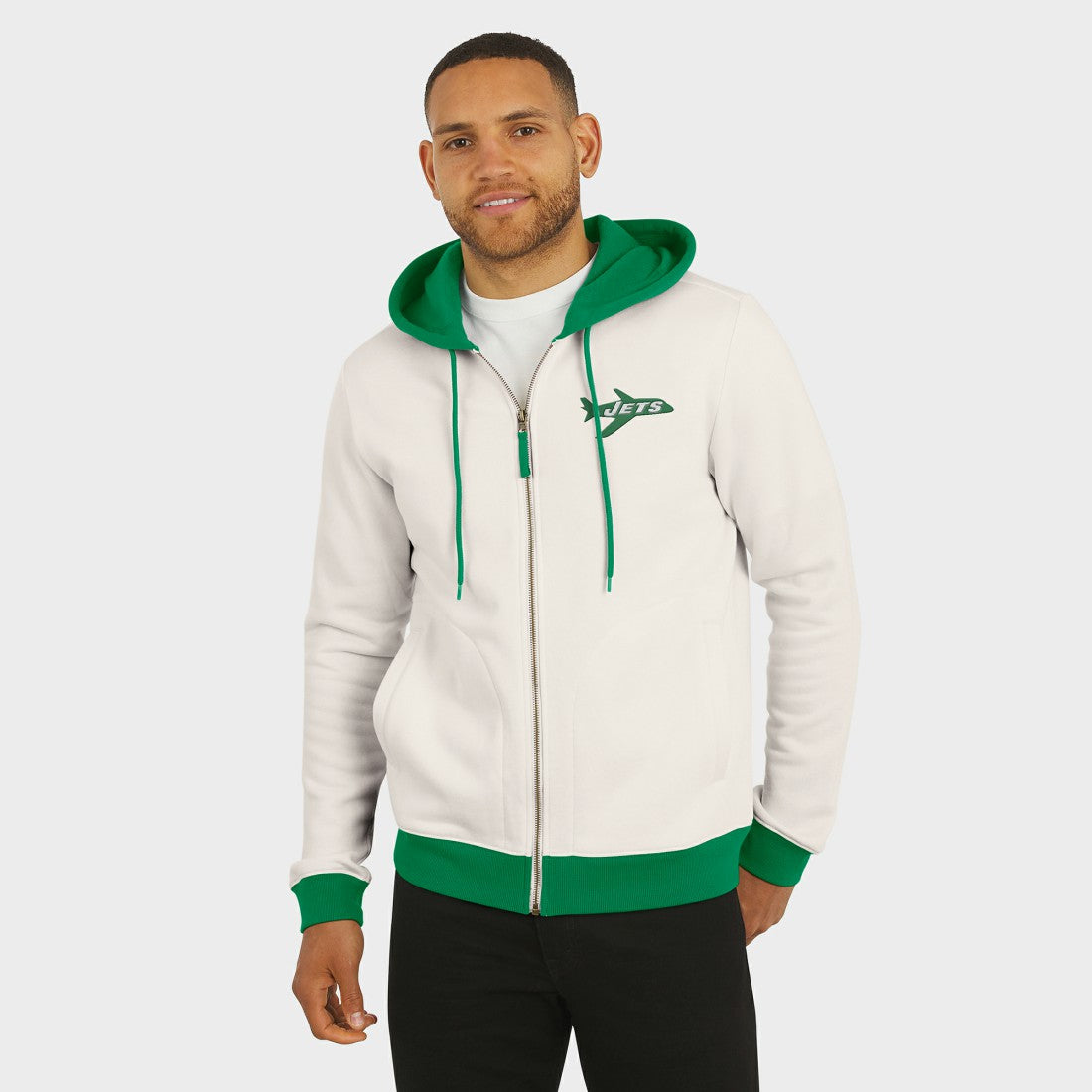 New York Jets Darius Rucker Collection Distressed Graphics Full-Zip Hoodie - Cream online
