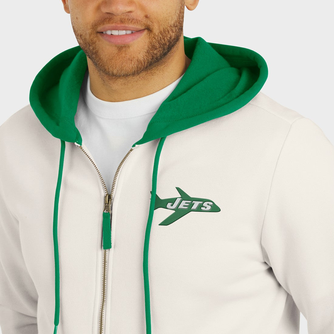 New York Jets Darius Rucker Collection Distressed Graphics Full-Zip Hoodie - Cream online