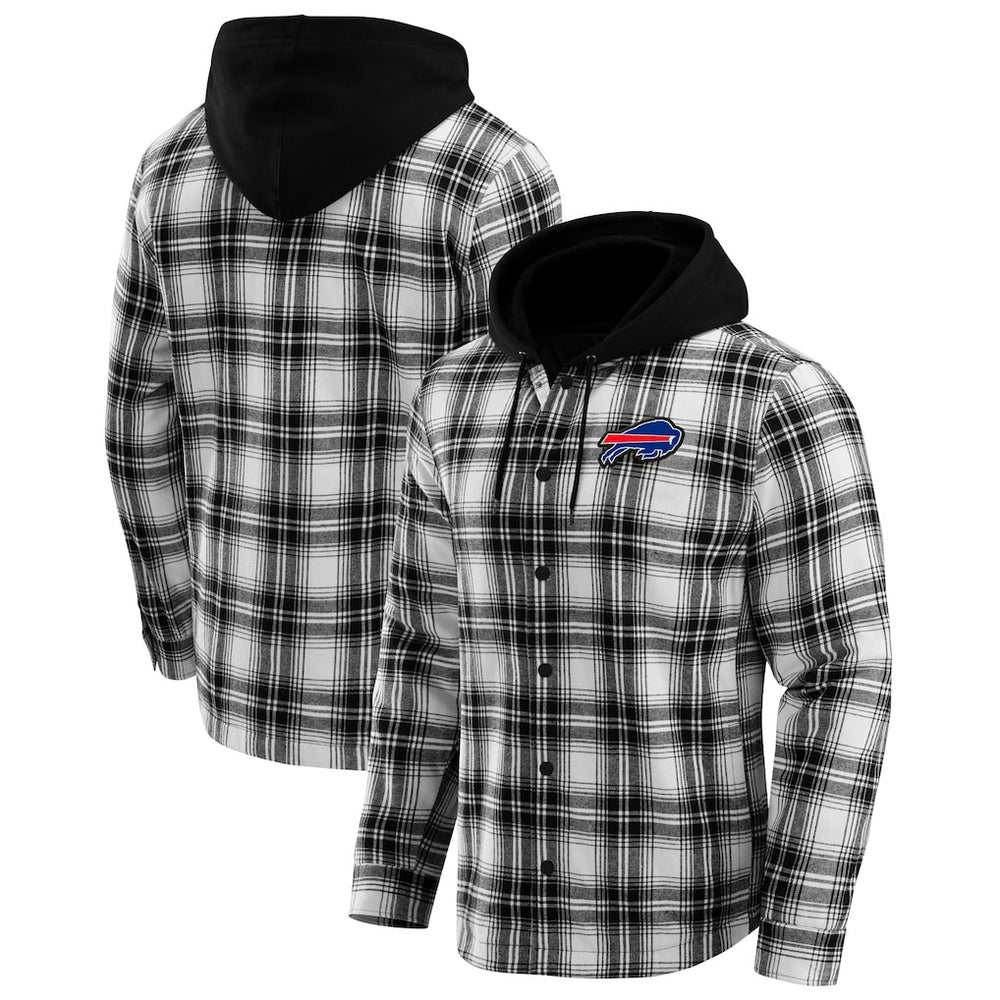 Buffalo Bills NFL x Darius Rucker Collection Plaid Flannel Quilted Full-Snap Hooded Shacket - Black discount