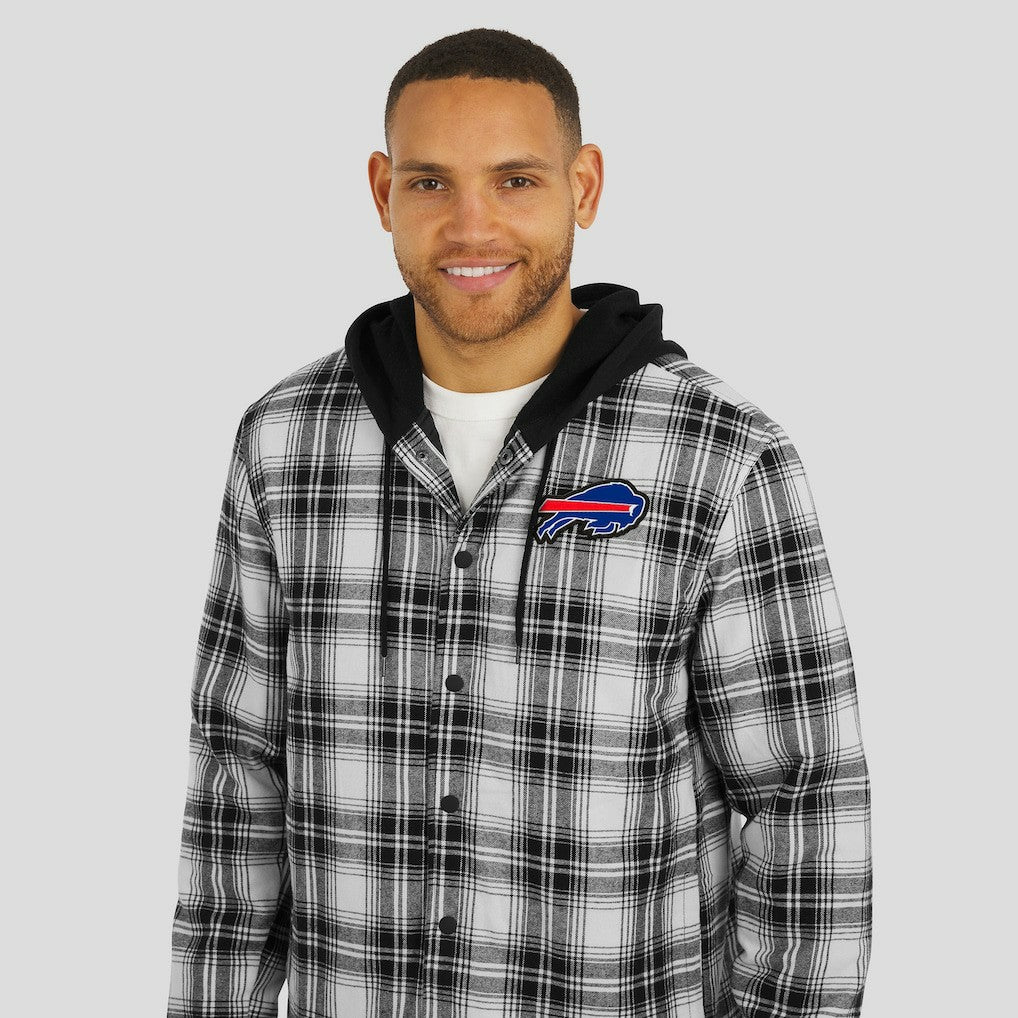 Buffalo Bills NFL x Darius Rucker Collection Plaid Flannel Quilted Full-Snap Hooded Shacket - Black discount