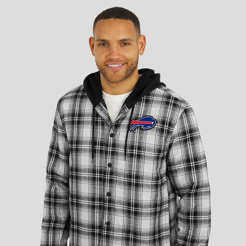 Buffalo Bills NFL x Darius Rucker Collection Plaid Flannel Quilted Full-Snap Hooded Shacket - Black discount