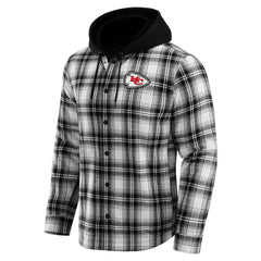 Kansas City Chiefs NFL x Darius Rucker Collection Plaid Flannel Quilted Full-Snap Hooded Shacket - Black cheap