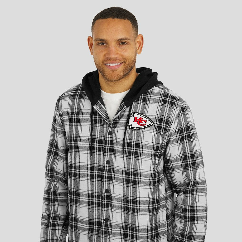 Kansas City Chiefs NFL x Darius Rucker Collection Plaid Flannel Quilted Full-Snap Hooded Shacket - Black cheap