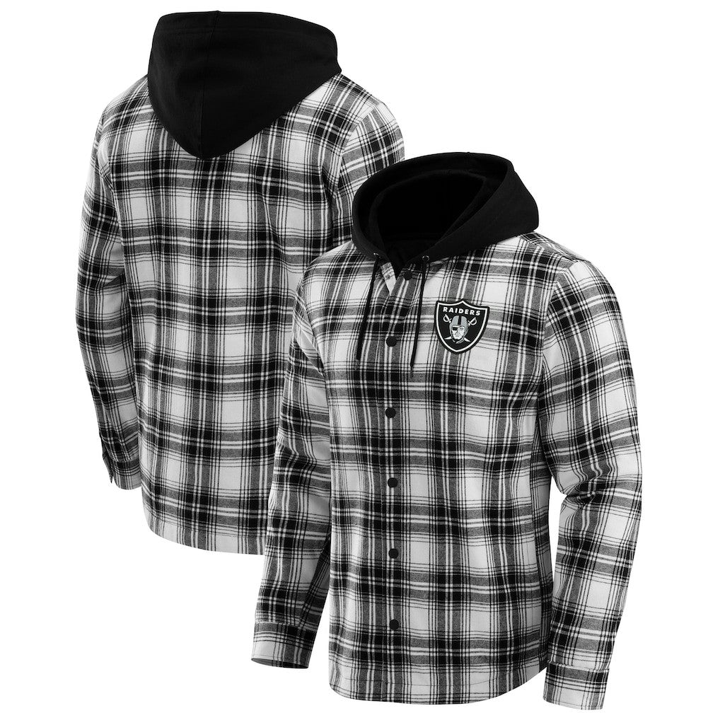 Las Vegas Raiders NFL x Darius Rucker Collection Plaid Flannel Quilted Full-Snap Hooded Shacket - Black sale