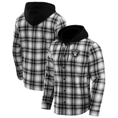 Las Vegas Raiders NFL x Darius Rucker Collection Plaid Flannel Quilted Full-Snap Hooded Shacket - Black sale