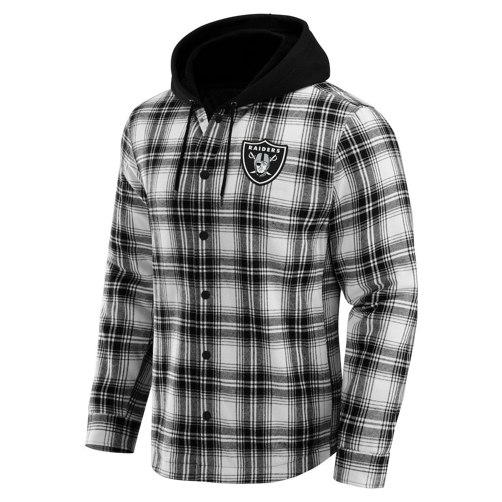 Las Vegas Raiders NFL x Darius Rucker Collection Plaid Flannel Quilted Full-Snap Hooded Shacket - Black sale