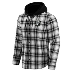 Las Vegas Raiders NFL x Darius Rucker Collection Plaid Flannel Quilted Full-Snap Hooded Shacket - Black sale