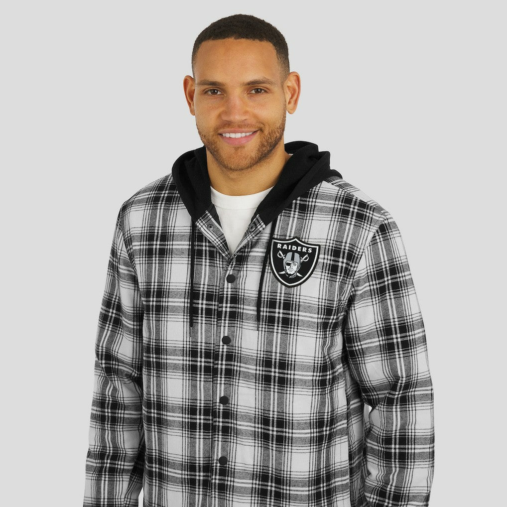 Las Vegas Raiders NFL x Darius Rucker Collection Plaid Flannel Quilted Full-Snap Hooded Shacket - Black sale