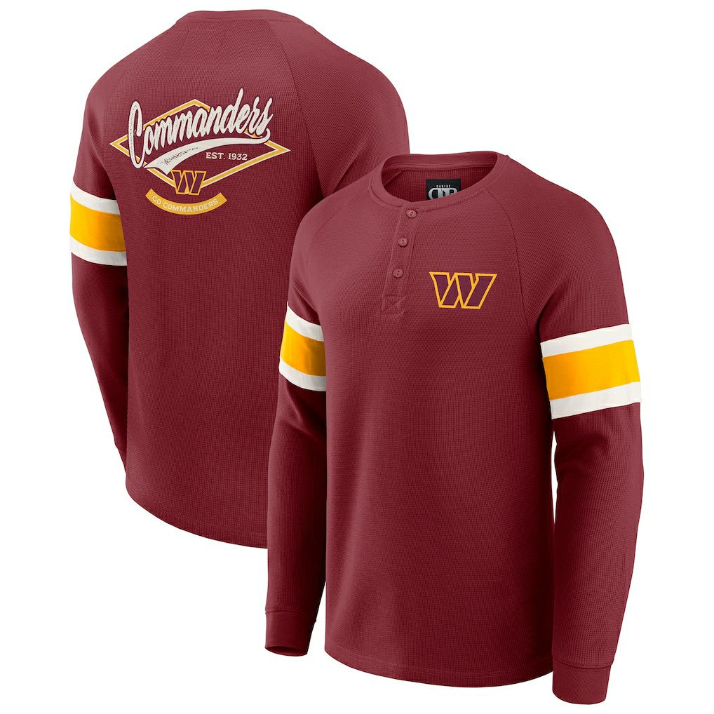 Washington Commanders Darius Rucker Collection Waffle-Knit Raglan Long Sleeve Henley T-Shirt - Burgundy for sale