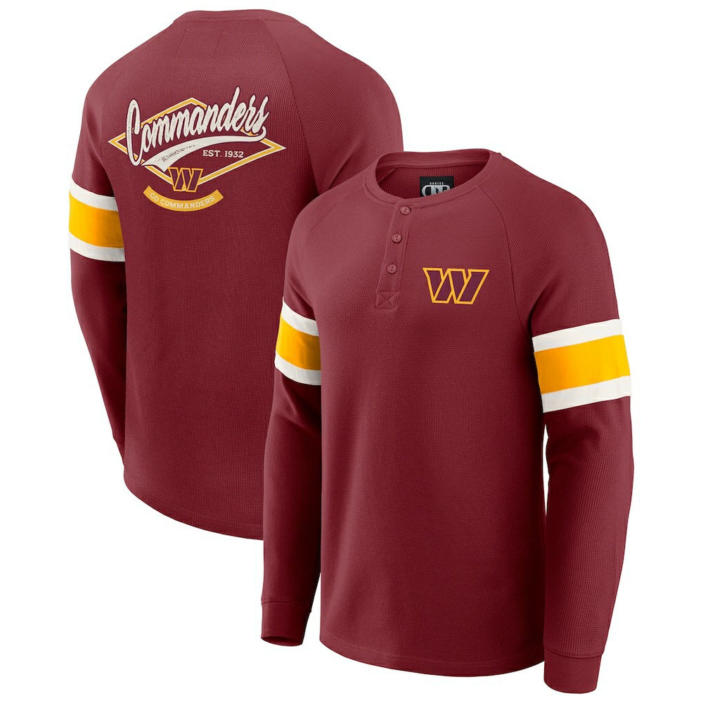 Washington Commanders Darius Rucker Collection Waffle-Knit Raglan Long Sleeve Henley T-Shirt - Burgundy for sale