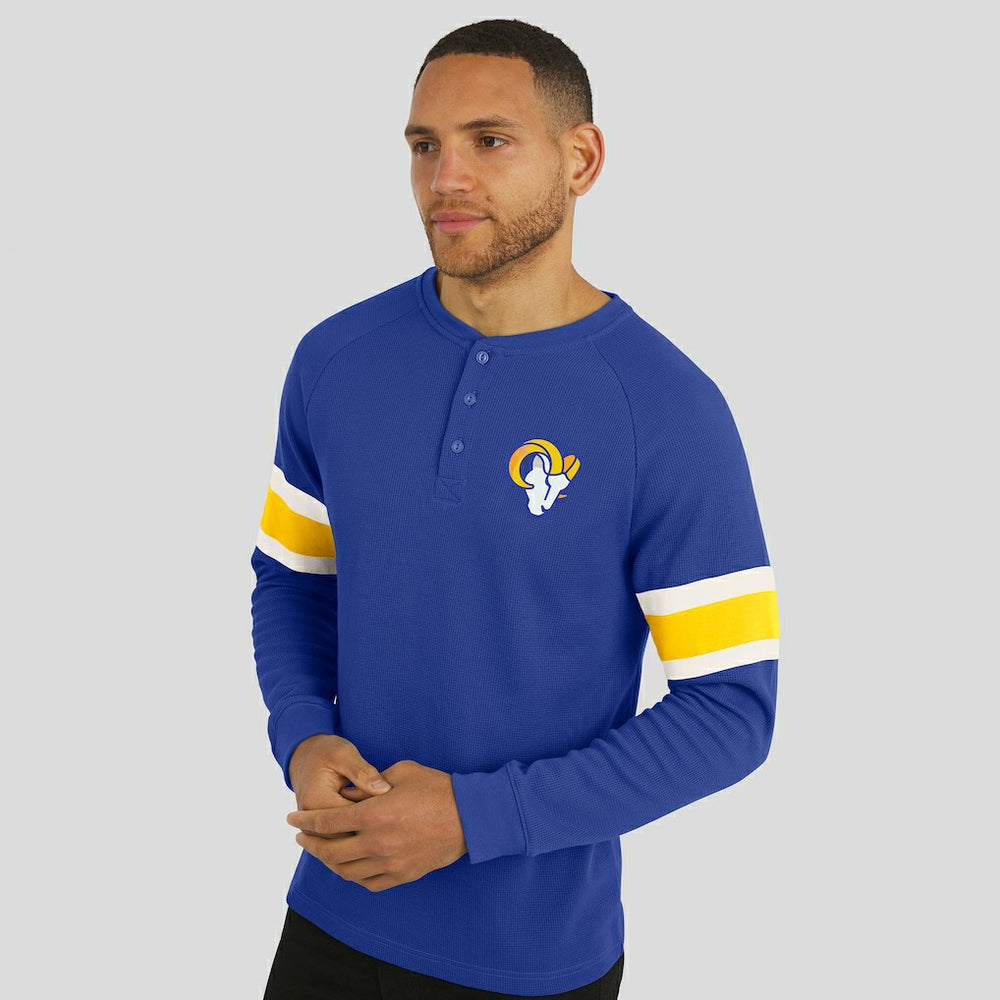 Los Angeles Rams Darius Rucker Collection Waffle-Knit Raglan Long Sleeve Henley T-Shirt - Royal on sale