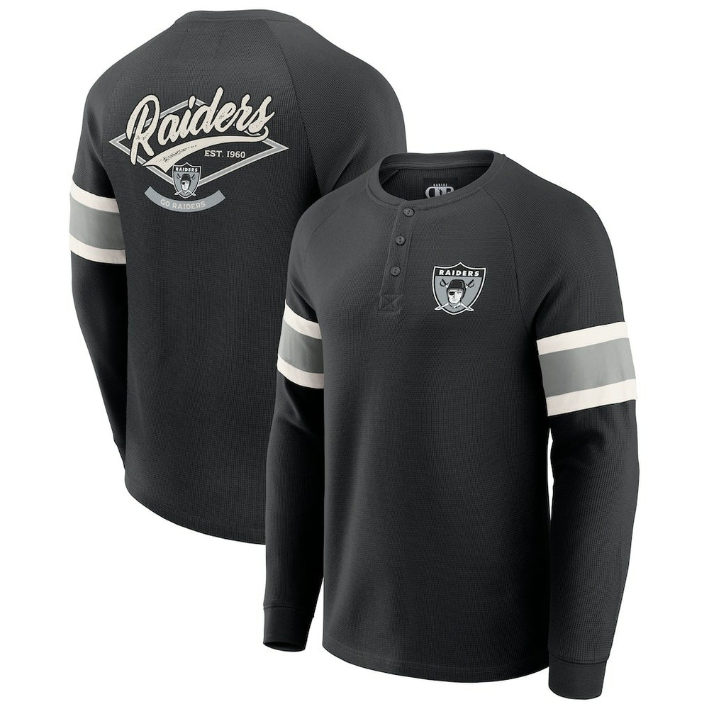 Las Vegas Raiders Darius Rucker Collection Waffle-Knit Raglan Long Sleeve Henley T-Shirt - Black sale